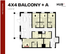 Modern 4x4 balcony floor plan featuring four spacious bedrooms, open living area, and expansive balcony, total area of 1309 sq ft at HUB Tuscaloosa.
