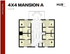 Inviting 4-bedroom mansion floor plan with private bathrooms, spacious living area, and communal kitchen, covering 1116 square feet.