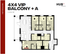 Modern 4x4 VIP floor plan featuring four bedrooms, spacious living area, and a large balcony, 1309 sq ft at Hub Tuscaloosa.