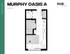 Modern floor plan for Murphy Oasis A with open-concept design, showcasing compact kitchen, cozy living space, and efficient bathroom layout in 320 SF.