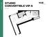 Modern Studio Convertible VIP A floor plan showcasing a spacious open layout with a cozy bedroom area, efficient kitchen, and stylish living space, 507 sq ft in Hub East Lansing.