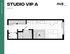 Modern Studio VIP A floor plan at Hub East Lansing, featuring an open-concept layout with 420 sq ft, including a sleeping area, stylish kitchen, and cozy living space.