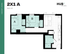Efficient 2X1 A floor plan at HUB East Lansing, featuring 2 cozy bedrooms, modern kitchen, and spacious living area, 565 sq ft.