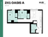 Smartly designed floor plan for Hub East Lansing, featuring 2 bedrooms labeled A and B, a cozy living area, and a modern kitchen in a compact 565 square feet space.