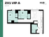 Modern 2X1 VIP A floor plan with 565 sq ft, featuring two cozy bedrooms, an open living area, and a fully equipped kitchen in Hub East Lansing.