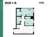 Modern 2D floor plan of East Lansing apartment, 683 sq ft featuring 2 bedrooms, including a primary suite, sleek kitchen, and inviting living area.
