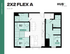 Modern 815 sq ft 2x2 Flex A floor plan at HUB East Lansing showcasing two bedrooms, spacious living area, and a functional kitchen.