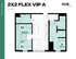 Modern 2x2 Flex VIP A floor plan with 815 sq ft, featuring two bedrooms, spacious living area, and a sleek kitchen layout in HUB East Lansing.