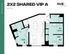 Contemporary floor plan of a 2x2 Shared VIP A unit in East Lansing, offering 874 sq ft of living space with two bedrooms, a modern kitchen, and a spacious living area.