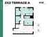 Modern 2X2 Terrace A floor plan showcasing two cozy bedrooms, stylish living area, and functional kitchen, offering 683 sq ft of comfortable living space at HUB East Lansing.
