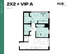 Modern 2x2 plus VIP A apartment floor plan at HUB East Lansing, featuring 683 sq ft with two bedrooms, two bathrooms, an open kitchen, and living area layout designed for convenience and style.