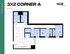 Modern floor plan for a 3x2 Corner A apartment, featuring three bedrooms, two bathrooms, a spacious living area, and an open kitchen layout, spanning 830 square feet at HUB East Lansing.