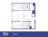 Modern floor plan of a 4x2 Lite A apartment, featuring two interior rooms, two bedrooms, an open living and dining area, and a functional kitchen within 957 sq. ft.