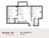 Beaver Hill at the Canyon floor plan showcasing 2 bedrooms, an open living area, and a modern kitchen, 739 sq ft.