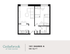 Efficient 500 sq ft floor plan at Cedarbrook featuring a cozy 1-bedroom, shared living space, and modern kitchen.