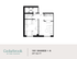 Modern floor plan for Cedarbrook at the Canyon showcasing a shared 1x1 layout with an inviting living area, cozy bedroom with dual beds, compact kitchen, and bathroom in 597 sq ft.