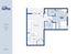 Clemson Lofts modern floor plan showcasing 1 bedroom, 1 bath, with a combined living room and kitchen in 700 sq ft.