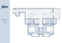 Modern 2D floor plan of The Pier's 2x2 Flat A, featuring 2 bedrooms, 2 bathrooms, an open-concept living area, and a stylish patio.