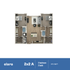 Modern 2D floor plan of the Elara 2x2 A layout featuring 2 bedrooms, 2 bathrooms, and an open-concept living area in 972 sq ft.