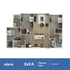 Contemporary floor plan of Elara 3x3 A featuring 3 bedrooms, 3 baths, open-concept living space, and stylish kitchen, spanning 1139 sq ft.