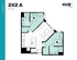 Modern 2x2 A floor plan at Hub Orlando featuring two bedrooms, two bathrooms, open-concept kitchen, and a cozy living area, spanning 851 square feet.