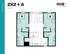 Modern 2X2 + A floor plan of 945 SF at Hub Orlando, featuring two spacious bedrooms, a sleek open living area, and a contemporary kitchen.