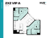 Contemporary 2-bedroom floor plan, VIP A style with open living area and modern kitchen, 851 sq ft.