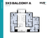 Modern 3x3 Balcony A floor plan with 1161 sq ft, featuring three bedrooms, private bathrooms, a spacious living area, and a well-equipped kitchen at HUB Orlando.