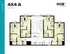 Modern 4x4 apartment floor plan at Hub Orlando featuring four bedrooms, each with a private bathroom, a spacious open living area, and a well-equipped kitchen, totaling 1377 sq ft.