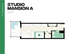 Chic Studio Mansion A floor plan at HUB Tucson Park Ave, 423 SF featuring a spacious open layout with cozy living area, modern kitchen, and stylish bathroom.
