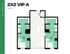Sleek 2X2 VIP A floor plan at Hub Tucson Park Ave with 965 sq ft, featuring two spacious bedrooms, modern bathrooms, and an inviting open-concept living area.