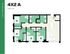 Modern 4-bedroom apartment floor plan at HUB Tucson Park Ave, featuring spacious living area and kitchen, 1084 sq ft.