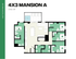 4X3 Mansion A floor plan featuring four bedrooms, a sleek open-concept living area, and a modern kitchen, totaling 1361 square feet at Hub Tucson Park Ave.