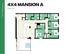 Elegant floor plan of Mansion A, offering 4 luxurious bedrooms, an expansive open living area, a modern kitchen, and a private outdoor space, spread over 1580 sq ft.