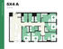Modern 5-bedroom apartment floor plan featuring a spacious open-concept living area, fully equipped kitchen, and multiple bathrooms, totaling 1390 sq ft at Hub Tucson Park Ave.