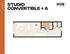 Modern studio convertible floor plan offering 453 sq ft of stylish living space, featuring versatile sleeping area, compact kitchen, and cozy living room.