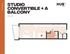 Modern studio convertible with a balcony in Hub Tampa, showcasing an efficient 453 sq ft layout with open living space, cozy sleeping area, and sleek kitchen.