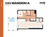 Modern 1X1 Mansion A floor plan with 635 sq ft, featuring a spacious bedroom, open living area, and balcony space. Located at HUB Tampa.