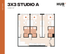 Contemporary 3x3 studio floor plan at HUB Tampa, showcasing three spacious bedrooms and well-appointed amenities within 1090 square feet.