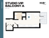 Studio VIP Balcony A floor plan with open-concept layout, featuring a spacious living area, modern kitchen, and large balcony. Total area of 817 sq ft in HUB Cincinnati.