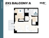 Modern 2X1 Balcony A floor plan, featuring 2 spacious bedrooms, open living area, and balcony, 700 sq ft at Hub Cincinnati.