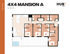 Inviting 4x4 Mansion A floor plan with 4 bedrooms, open living area, modern kitchen, and private balcony in HUB Tampa, 1194 sq ft.