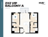 Modern 2x2 VIP apartment floor plan with 1329 sq ft, featuring two well-appointed bedrooms, a sleek open-concept living area, gourmet kitchen, and a private balcony. Perfect for stylish city living in Cincinnati.