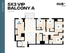 Modern 5-bedroom VIP floor plan featuring a spacious balcony, open-concept living area, and sleek kitchen, totaling 1402 sq ft at HUB Cincinnati.