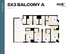 Modern 5-bedroom floor plan with balcony, featuring a spacious open kitchen and three bathrooms, ideal for comfortable living in Cincinnati, 1381 sq ft.