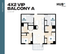 Spacious floor plan of 4X2 VIP Balcony A at Hub Cincinnati featuring 4 bedrooms, a sleek kitchen, and inviting living area, spanning 1310 square feet.