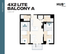 Modern 2D floor plan highlighting a spacious 4-bedroom apartment with a balcony, open living area, and two bathrooms totaling 1060 sq ft at Hub Cincinnati.