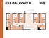 Modern 5x4 balcony apartment floor plan with 5 bedrooms, spacious living area, and sleek kitchen, totaling 1525 sq ft at HUB Tampa.
