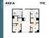 Modern 4-bedroom apartment floor plan with open living space and two bathrooms, HUB Cincinnati, 1060 sq ft.