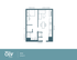 Elegant 1-bedroom floor plan with open living area, kitchen, walk-in closet, and laundry room, 549 sq ft at Oliv Auburn.